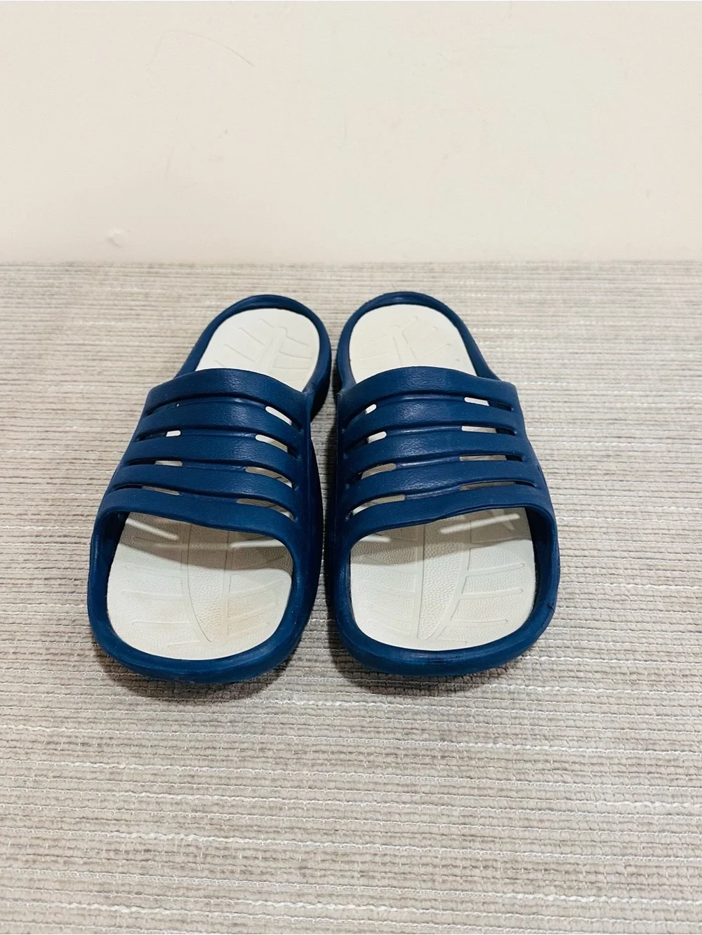 Vintage Nike Slides Y2K Navy Blue Grey Yellow Swoosh Men's 9 / Women's 11 Rare